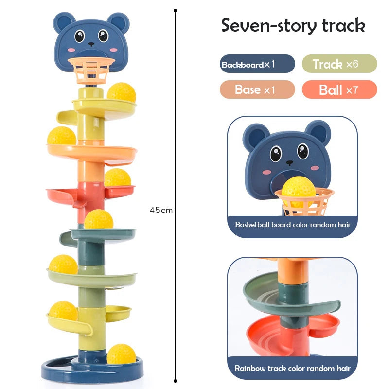 2-7 Layes Track Rolling Ball Pile Tower Early Educational Toy for Babies Rotating Track Educational Stacking Toy for Kids Gift