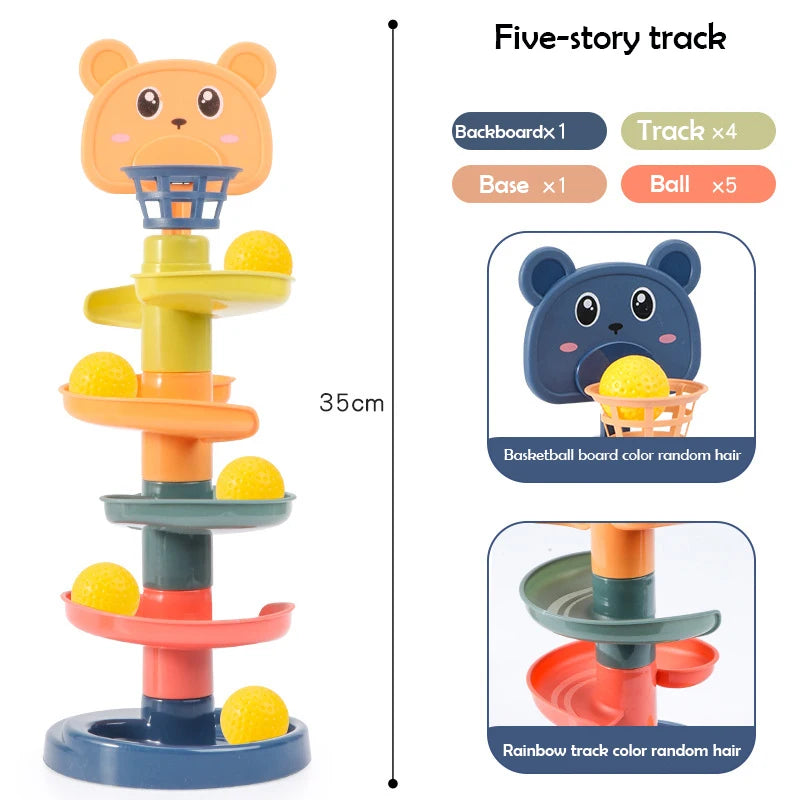 2-7 Layes Track Rolling Ball Pile Tower Early Educational Toy for Babies Rotating Track Educational Stacking Toy for Kids Gift