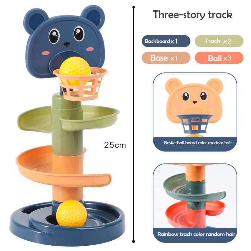 2-7 Layes Track Rolling Ball Pile Tower Early Educational Toy for Babies Rotating Track Educational Stacking Toy for Kids Gift